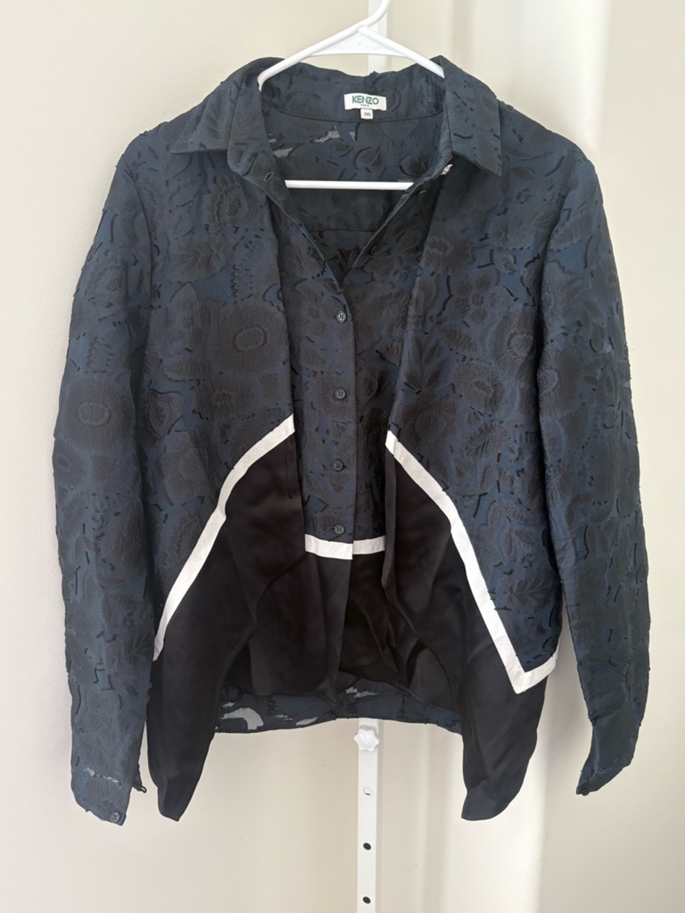 Kenzo Paris eyelet Textured Blazer Satin Contrast Trim Jacket EU 38